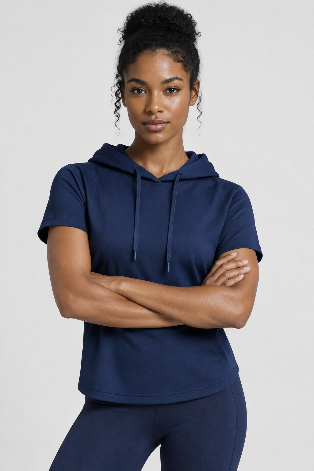 The Essential Women's Short Sleeve Hoodie — Navy Blue
