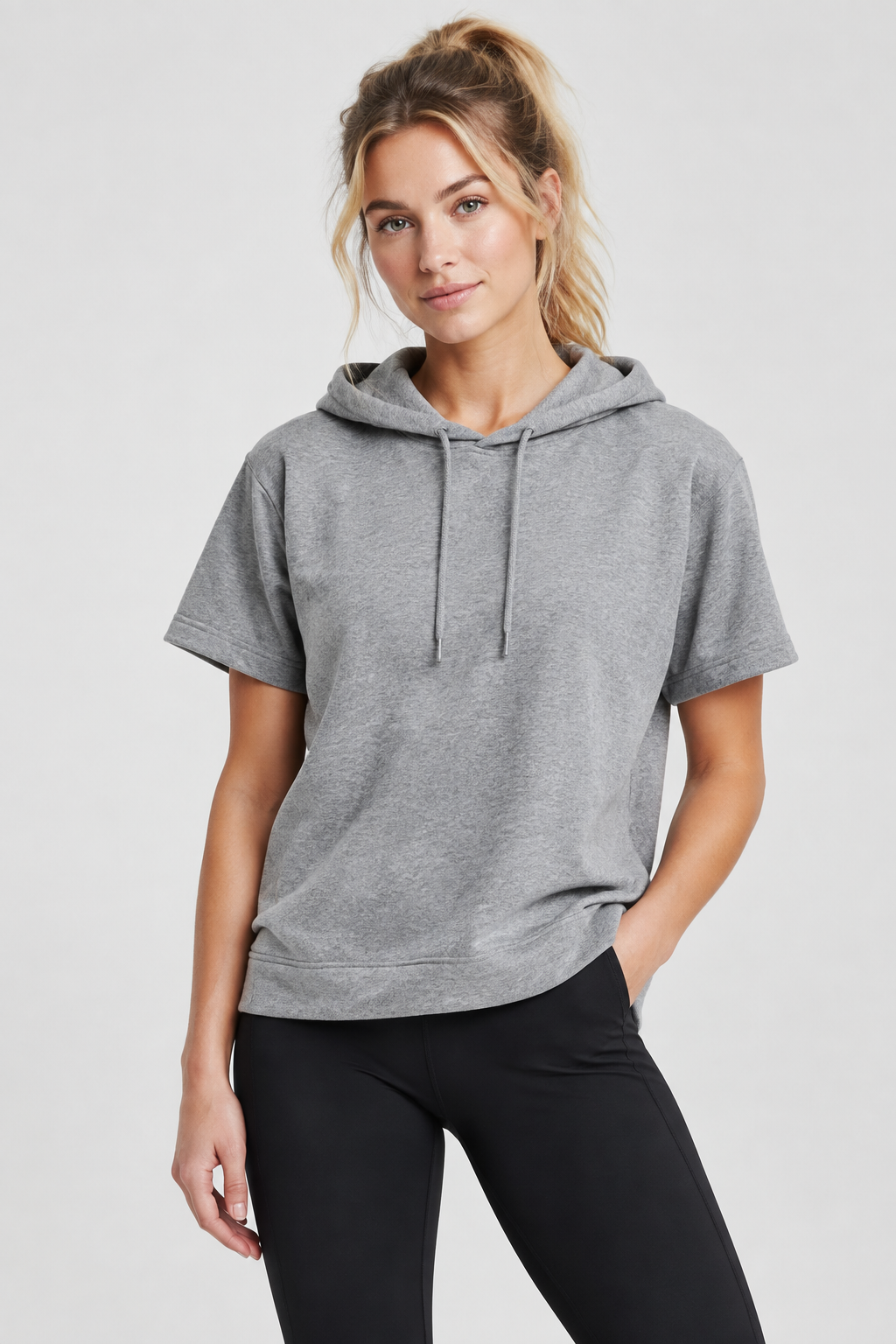 The Essential Women's Short Sleeve Hoodie — Grey