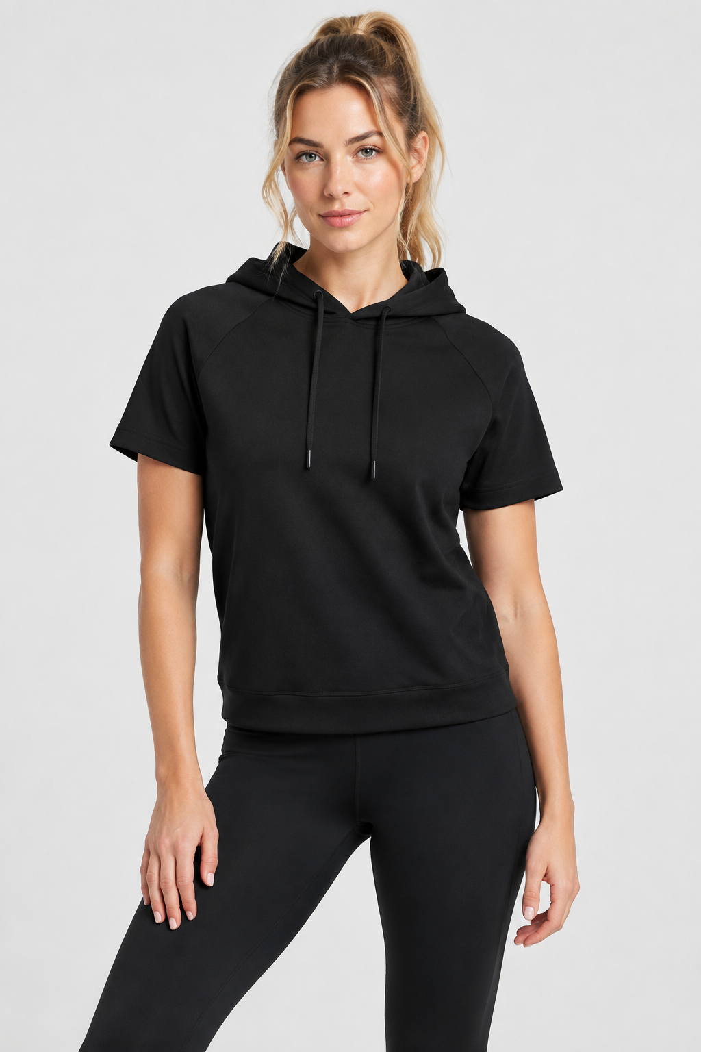 The Essential Women's Short Sleeve Hoodie — Black