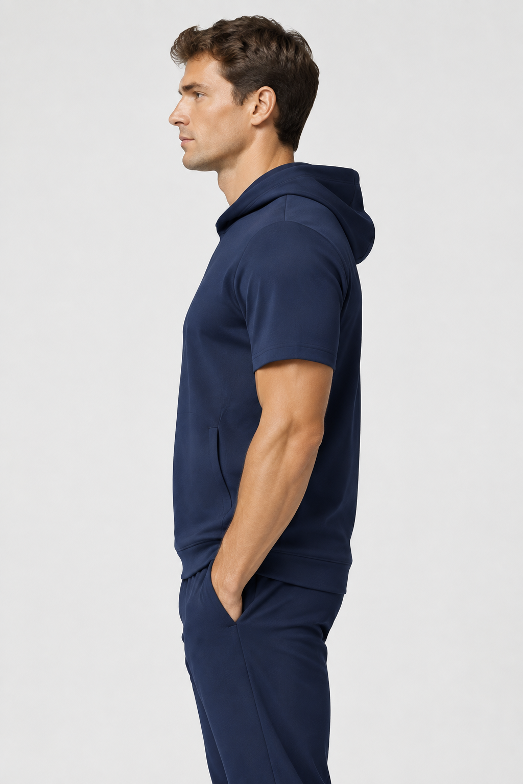 The Essential Short Sleeve Hoodie — Navy Blue